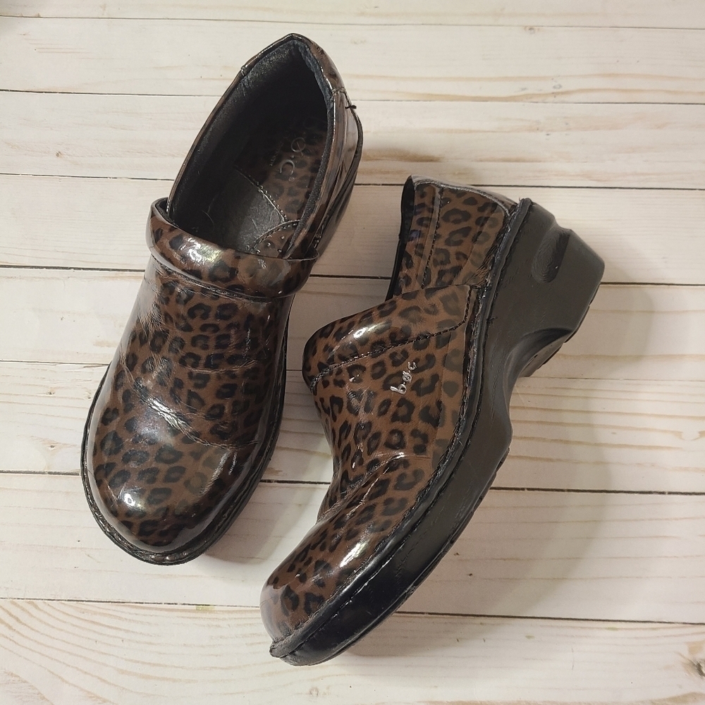 Born Leopard Print Nursing Clogs Size 8